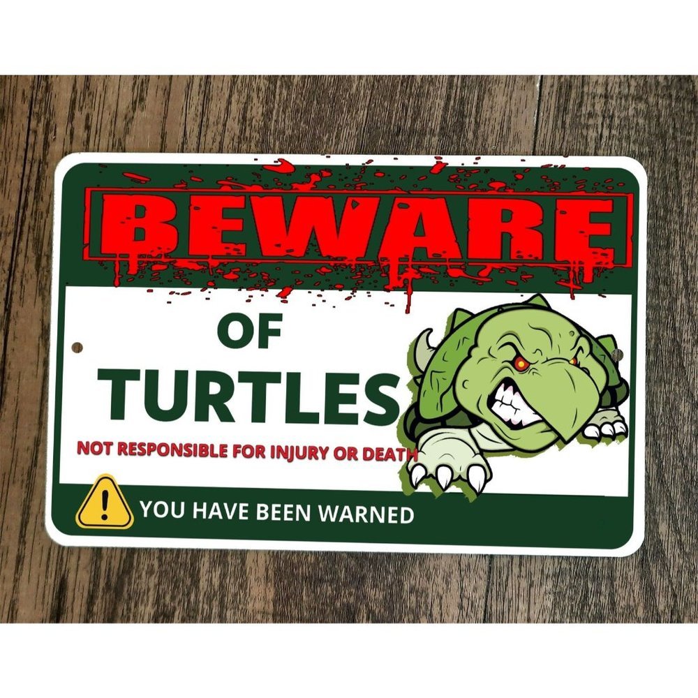 Beware of Turtles 8x12 Metal Wall Animal Sign
